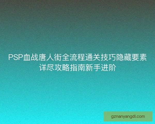 PSP血战唐人街全流程通关技巧隐藏要素详尽攻略指南新手进阶